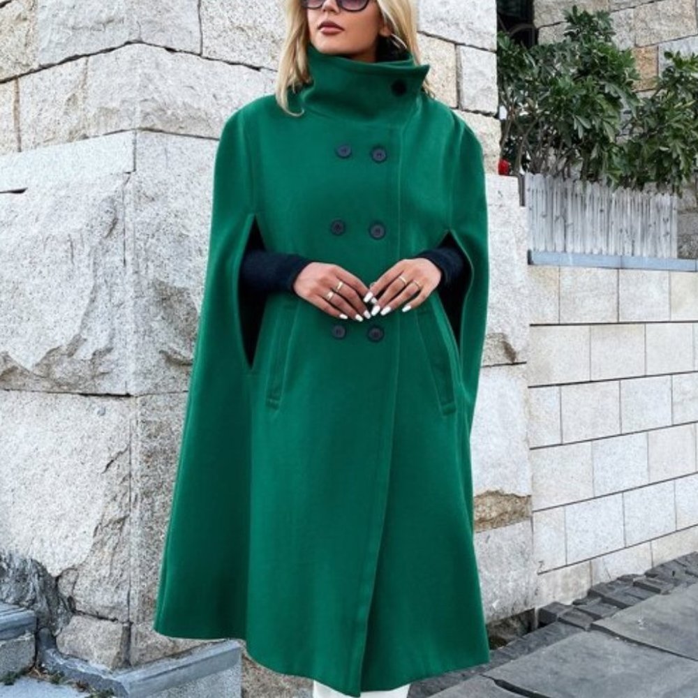 contemporary Double Breasted Cloak Sleeve Overcoat